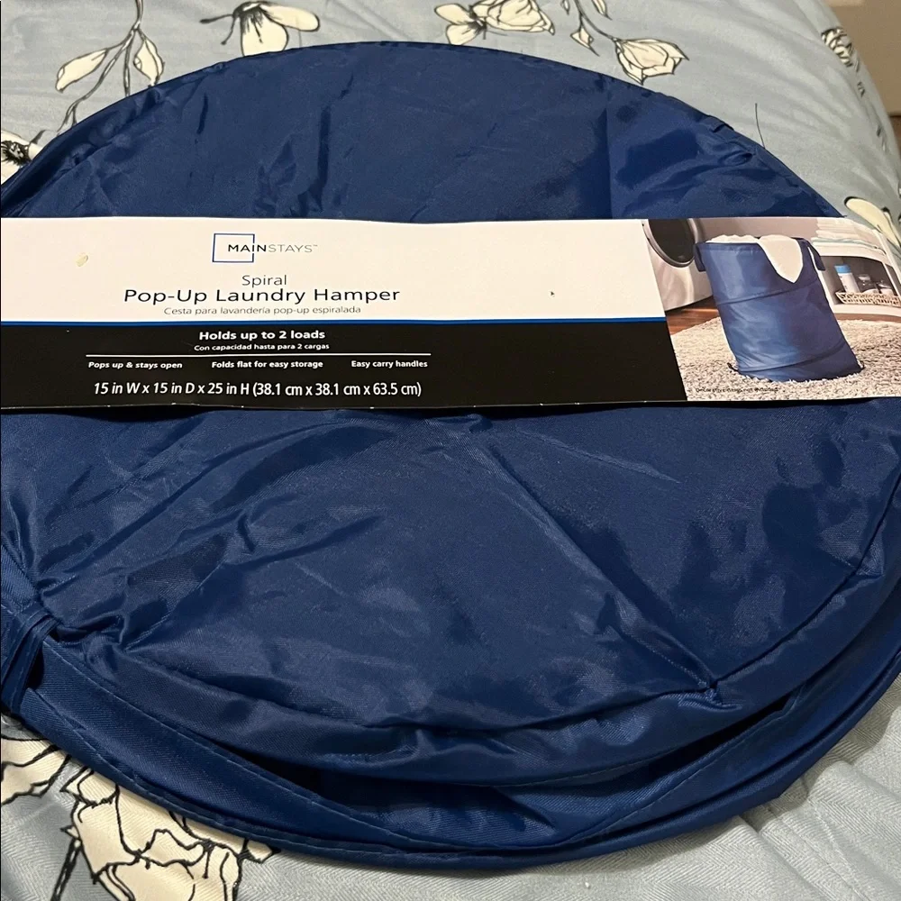 NWT Mainstays Navy Spiral Pop-up Laundry Hamper 15x15x25